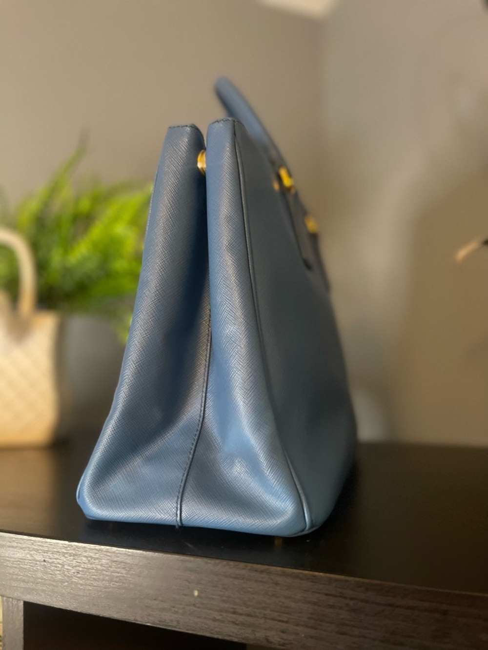 Prada Slate Blue Saffiano Leather Satchel with Gold Hardware - Picture 2 of 12